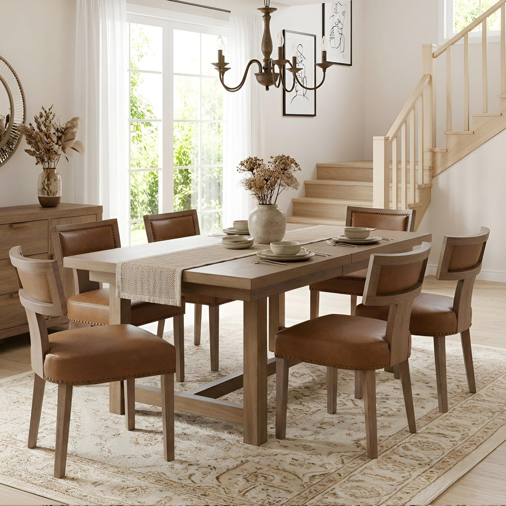 HNY Mid Century Modern Dining Chairs Set of 4, Upholstered Linen Kitchen & Dining Room Chairs with Ergonomic Curved Backrest, Solid Wood Legs, Farmhouse Accent Chair for Home, Apartment, Beige
