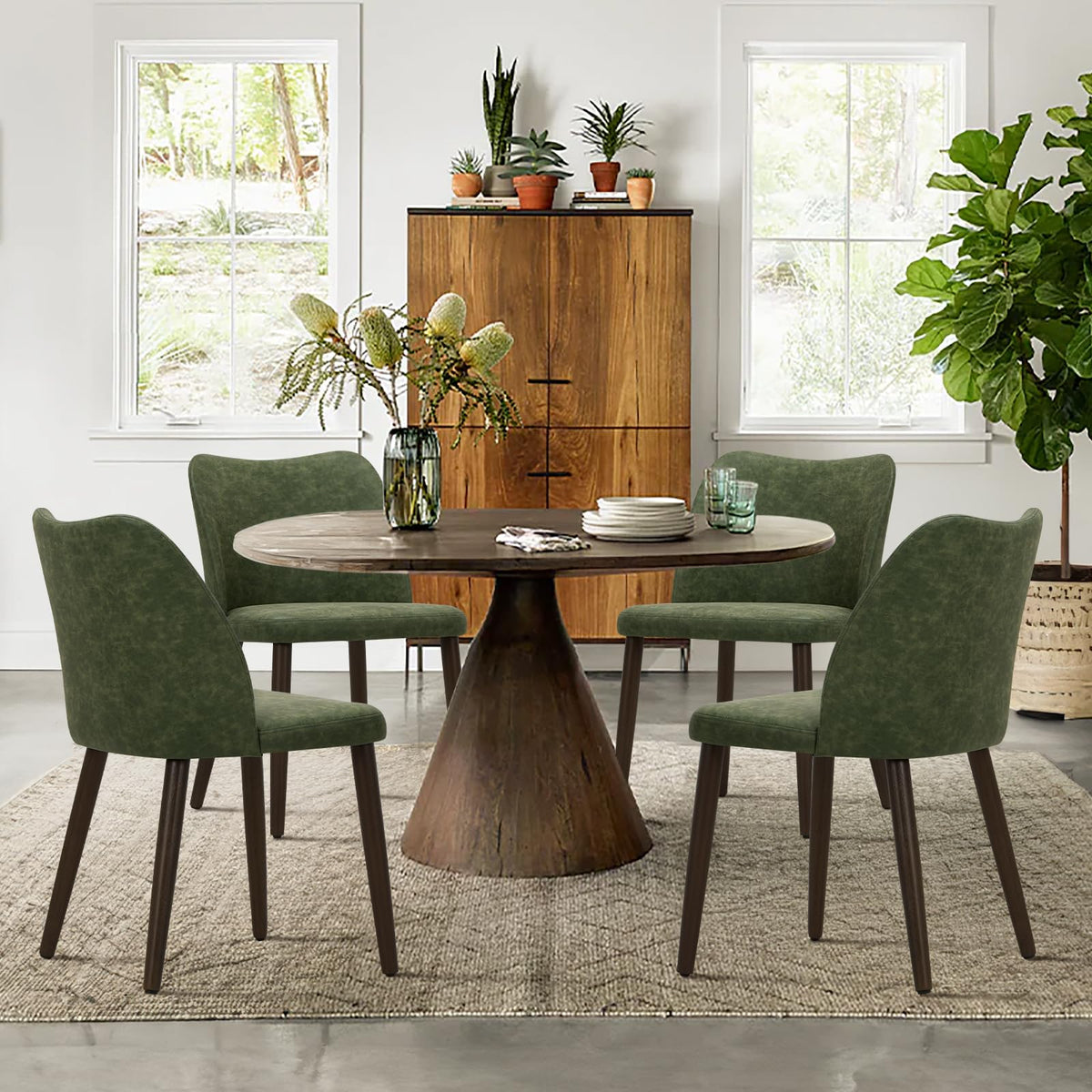 COLAMY Upholstered Dining Chairs Set of 6, Modern Kitchen & Dining Room Chairs with Curved Back, Fabric Padded Seat and Solid Wood Legs, Side Chairs for Restaurant, Cafe & Home, Beige