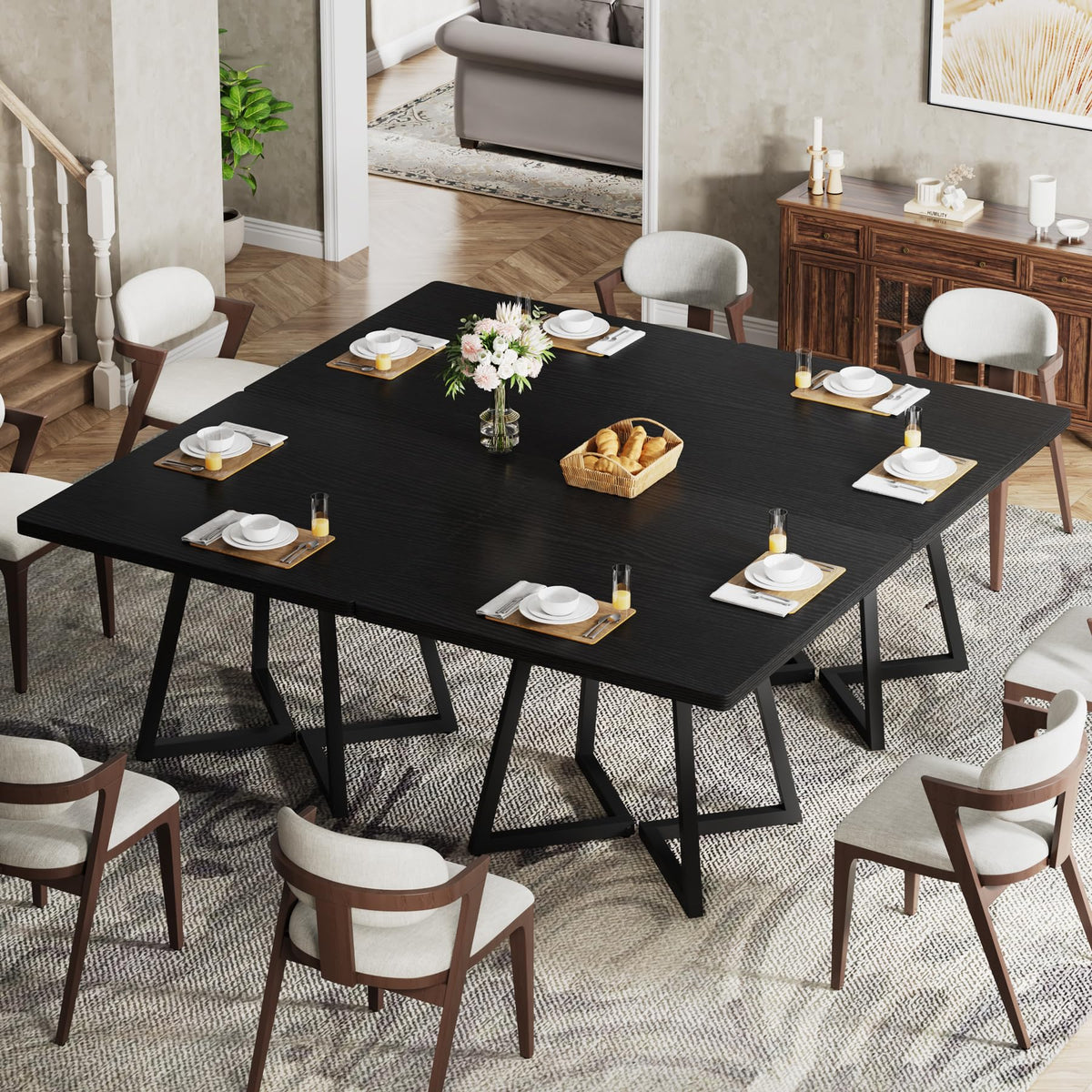 Tribesigns Square Dining Table for 2, 31.5" Industrial Dinner Table with Metal Base, Kitchen Table for Dining Room, Small Space, Apartment