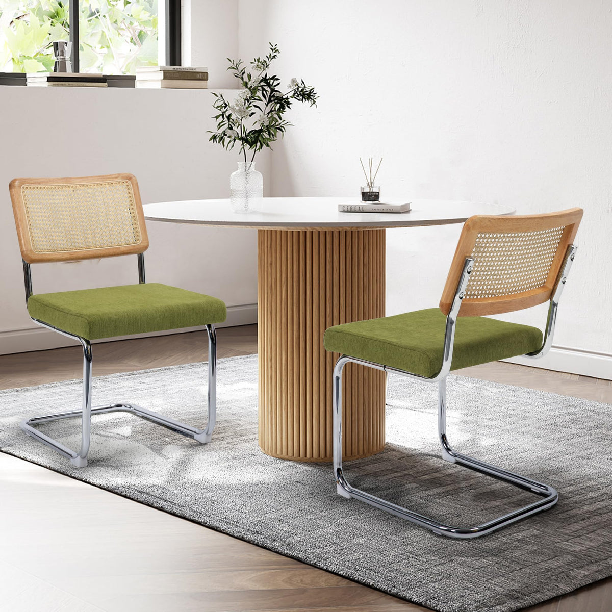KROFEM Dining Chairs Set of 4,Modern Rattan Kitchen Chairs,Green