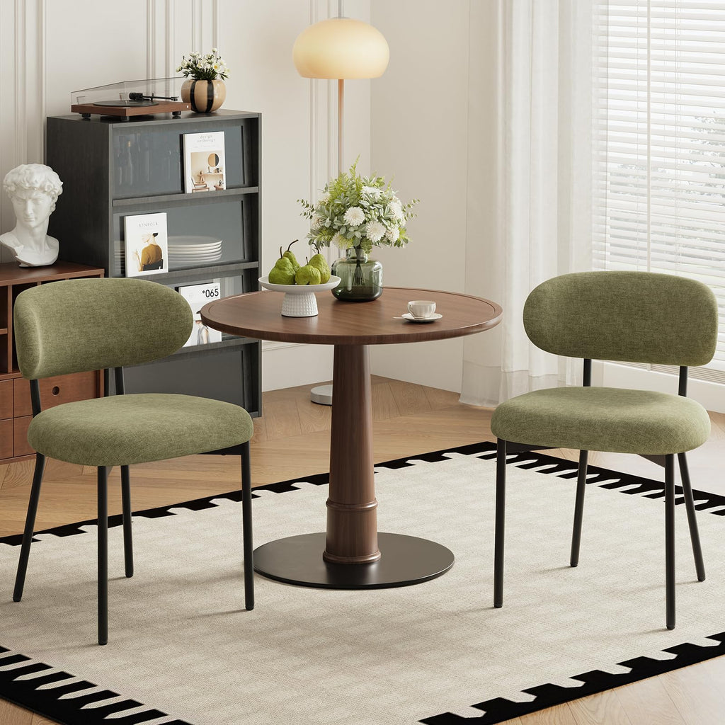 MALOL Leather Dining Chair with Armrest Set of 4, Upholstered Dining Room Chair with Curved Back and Wood Legs, Mid Century Modern Kitchen Chairs for Kitchen Dining Room,Brown