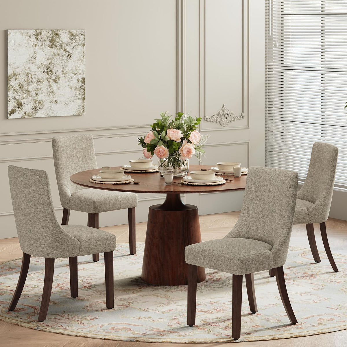 MALOL Wooden Dining Chairs Set of 6, Upholstered Kitchen & Dining Room Chairs with Solid Wood Legs Curved Backrest Farmhouse Accent Chair for Dining/Kitchen/Living Room, Camel