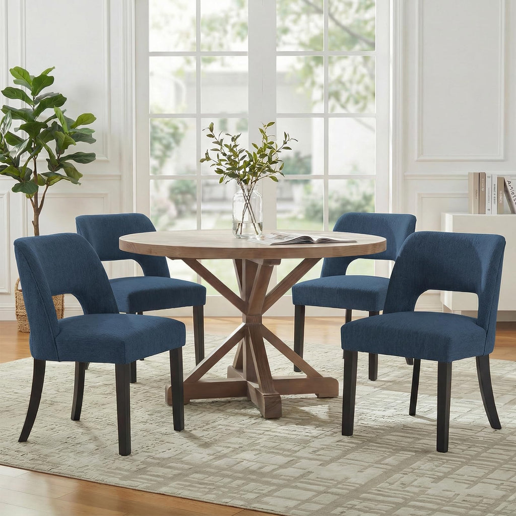 keoni Wooden Dining Chairs Set of 4 with Black Rubberwood Legs and Backrest