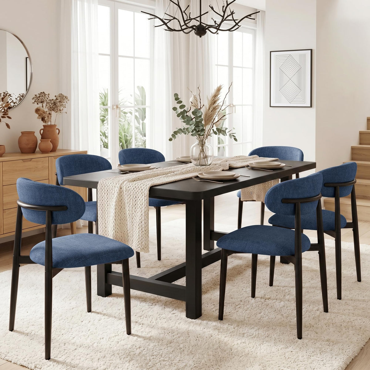 UVV Dining Chairs Set of 4, Metal Kitchen Chairs with Modern Fabric Upholstered for Dining Room, Beige