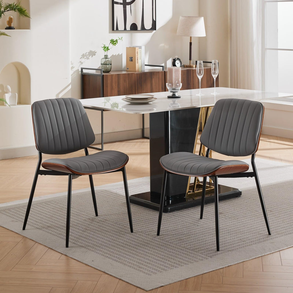 REONEY Dining Chairs Set of 2, Mid-Century Modern Kitchen Chairs, Black
