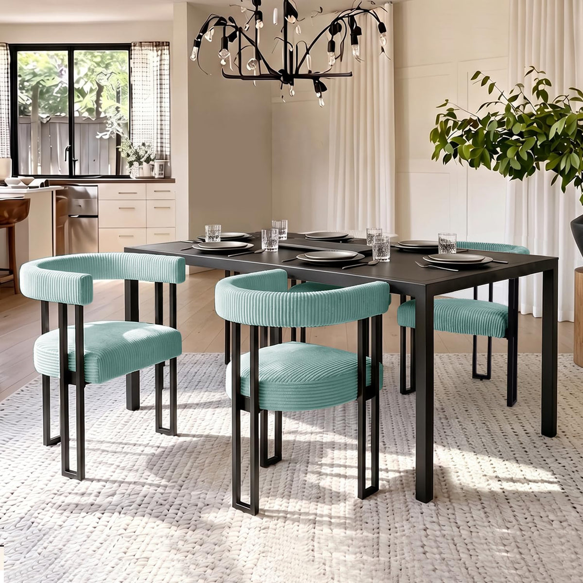 VIRRMO Boucle Dining Chair Set of 4 Corduroy Upholstered Dining Room Chairs Kitchen Chairs with Metal Legs Mid Century Modern Chair for Dining Room, Kitchen (Cream, 4)