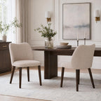 MALOL Dining Chairs Set of 6, Upholstered Fabric Kitchen Chairs with Curved Back, Padded Seat and Solid Wood Legs, Modern Dining Chair for Kitchen Dining Room, Camel