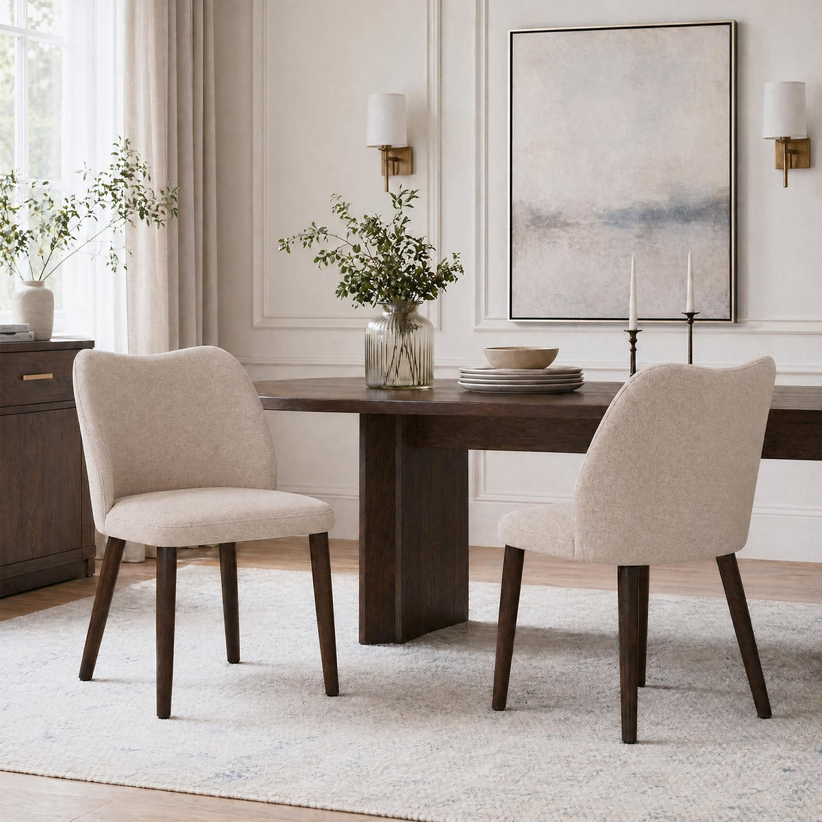MALOL Dining Chairs Set of 6, Upholstered Fabric Kitchen Chairs with Curved Back, Padded Seat and Solid Wood Legs, Modern Dining Chair for Kitchen Dining Room, Camel