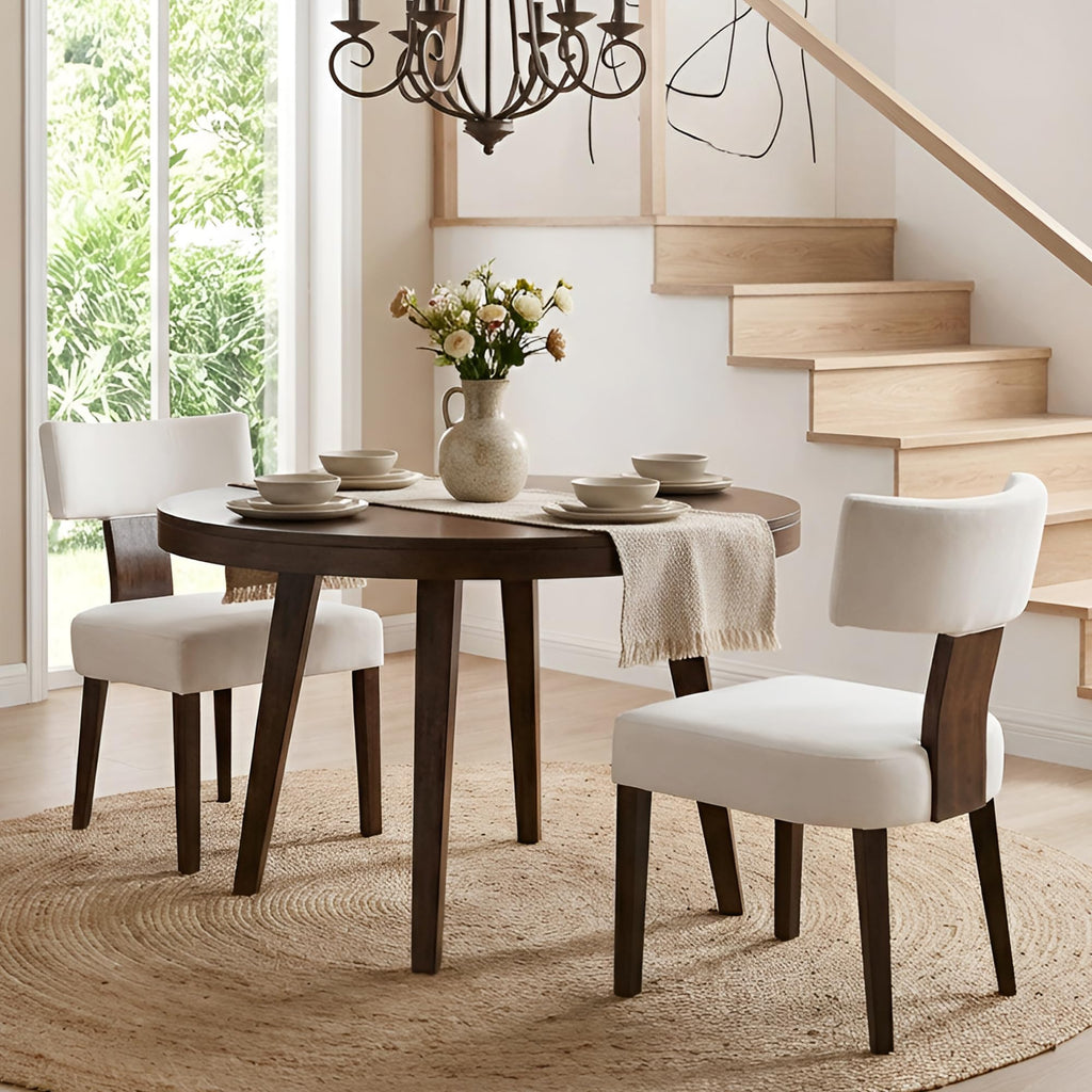 HNY Mid Century Modern Dining Chairs Set of 4, Upholstered Linen Kitchen & Dining Room Chairs with Ergonomic Curved Backrest, Solid Wood Legs, Farmhouse Accent Chair for Home, Apartment, Beige