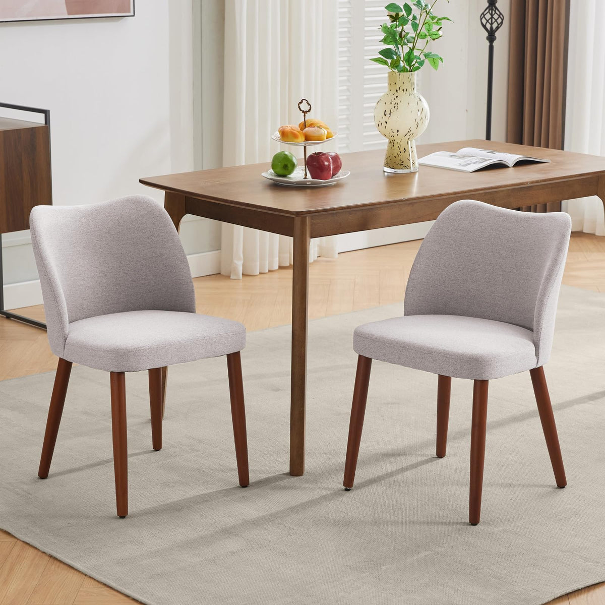 GarveeHome Wooden Dining Chair Set of 4 Upholstered Fabric Dining Chair