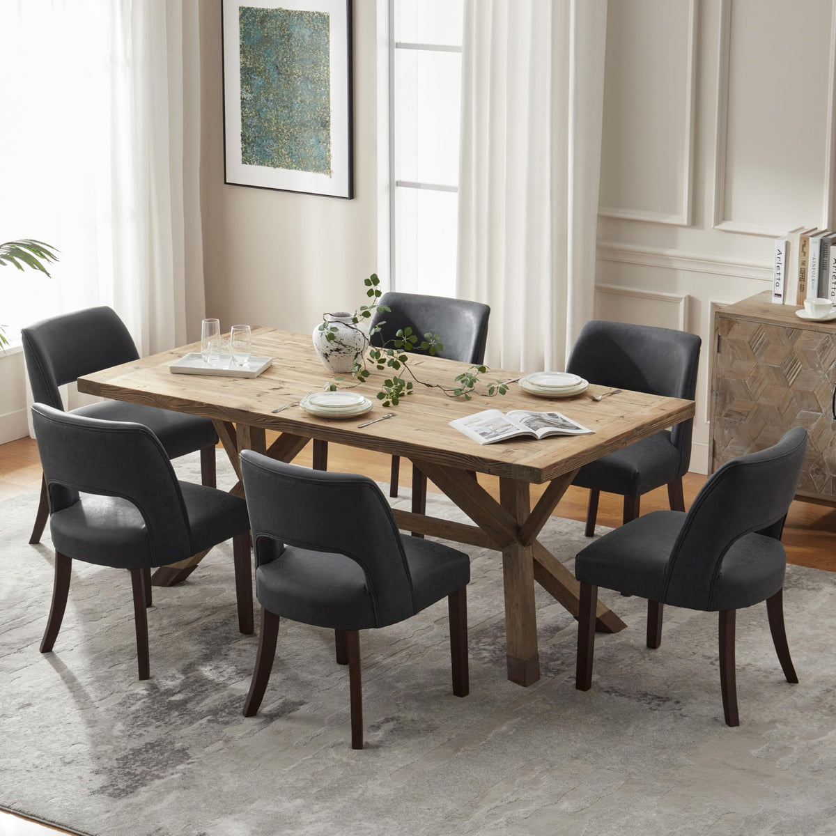 VKNOW Modern Dining Chairs Set of 4 with Rubberwood Legs, Beige