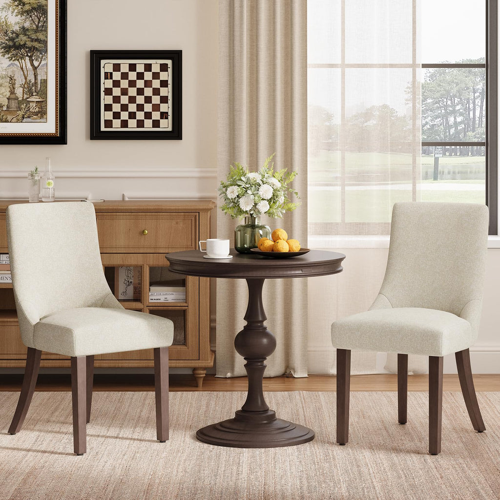 MALOL Wooden Dining Chairs Set of 6, Upholstered Kitchen & Dining Room Chairs with Solid Wood Legs Curved Backrest Farmhouse Accent Chair for Dining/Kitchen/Living Room, Camel