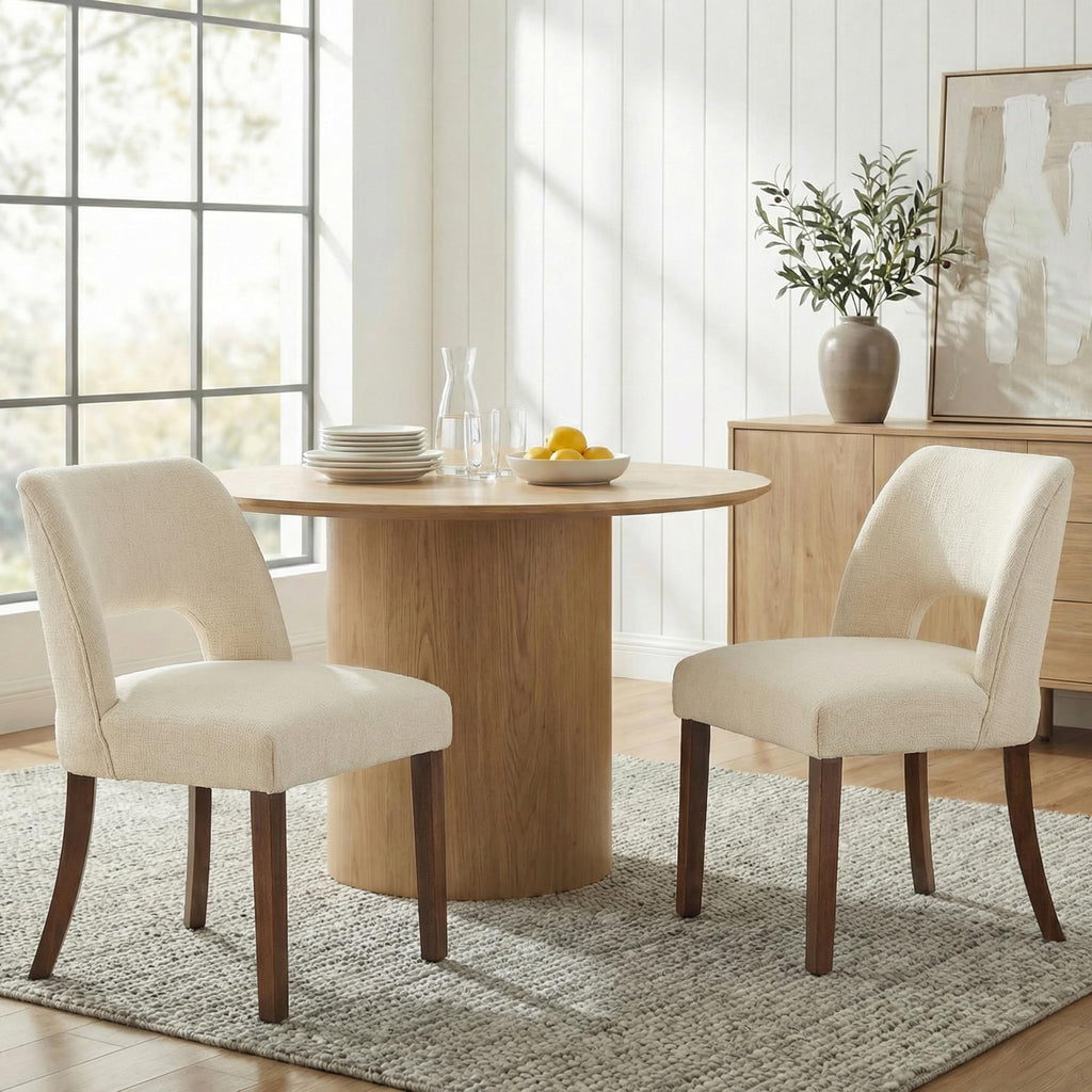 keoni Wooden Dining Chairs Set of 4 with Black Rubberwood Legs and Backrest
