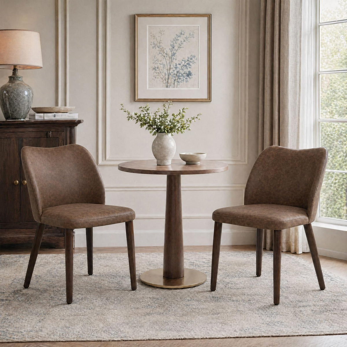 COLAMY Upholstered Dining Chairs Set of 4, Modern Kitchen & Dining Room Chairs with Curved Back, Fabric Padded Seat and Solid Wood Legs, Side Chairs for Restaurant, Cafe & Home, Beige