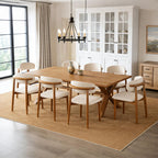 Wooden Dining Chairs Set of 4 Mid Century Modern Upholstered Farmhouse Dining Room Chair with Solid Wood Legs, Fabric Kitchen Side Chairs with Ergonomic Curved Backrest (4, Walnut + Beige)