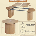 HUAHUU Extendable Round Dining Table for 4-8, 39in-77in Long Large Kitchen Table with Fluted Base, Space Saving Modern Farmhouse Oval Dinner Tables for Dining Room, Kitchen, Living Room, Natural