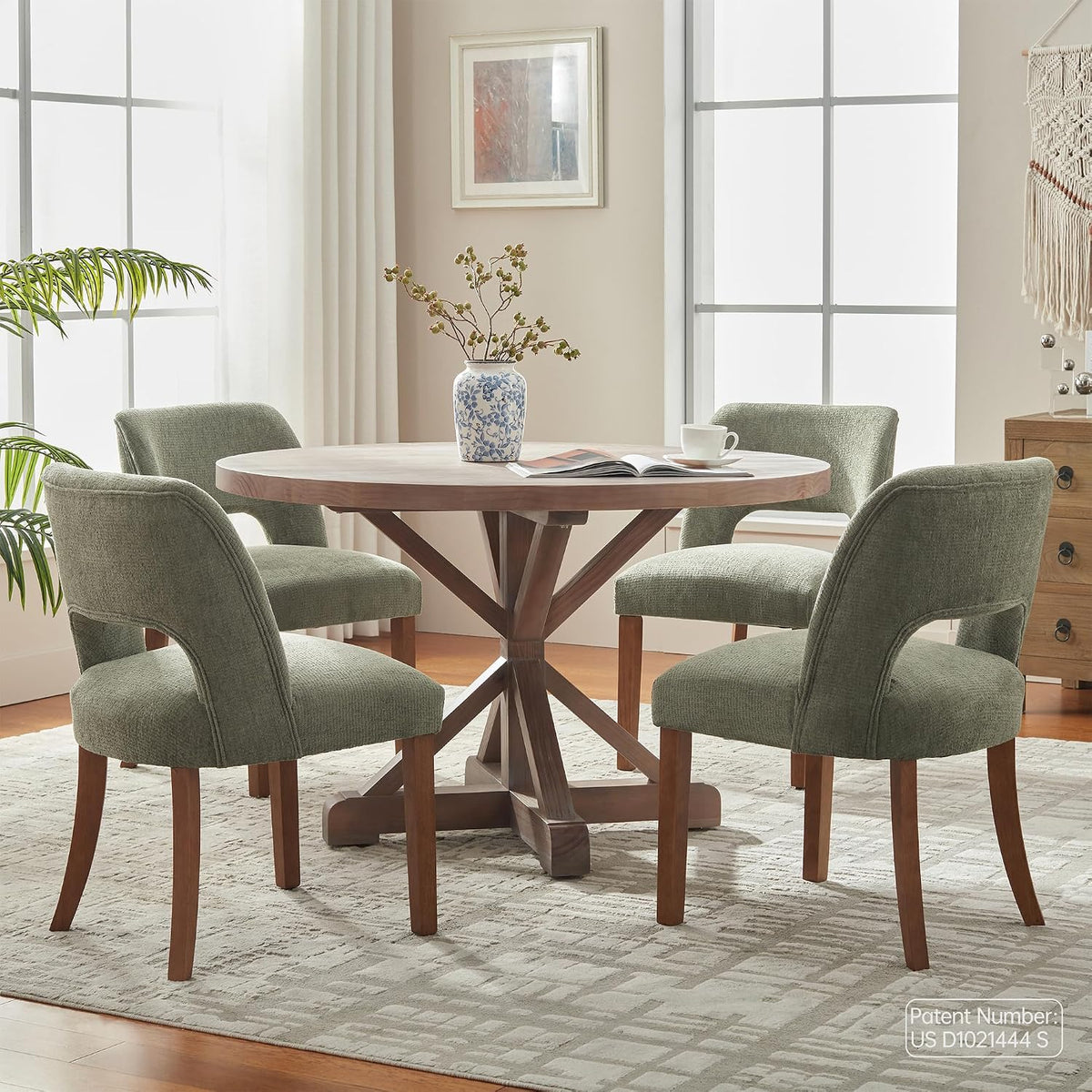 VKNOW Dining Chairs Set of 4, Fabric Dining Chairs, Green
