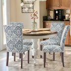 COLAMY Upholstered Parsons Dining Chairs Set of 4, Fabric Dining Room Kitchen Side Chair with Nailhead Trim and Wood Legs - Blue/White Flower