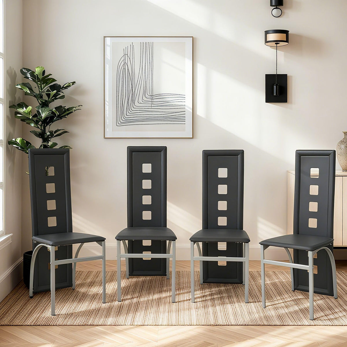 Karl home Dining Chairs Set of 4, PU Leather & High Back, Black