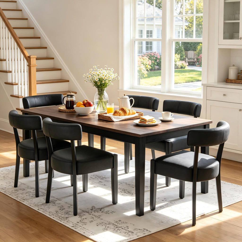 RNKSFX Modern Dining Chairs Set of 4, Faux Leather Upholstered Kitchen & Dining Room Chairs, Mid Century Modern Wooden Dining Chairs Oversized Sturdy Rounded Chairs Curved Back, Beige