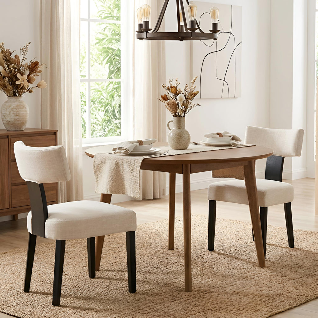 HNY Mid Century Modern Dining Chairs Set of 4, Upholstered Linen Kitchen & Dining Room Chairs with Ergonomic Curved Backrest, Solid Wood Legs, Farmhouse Accent Chair for Home, Apartment, Beige