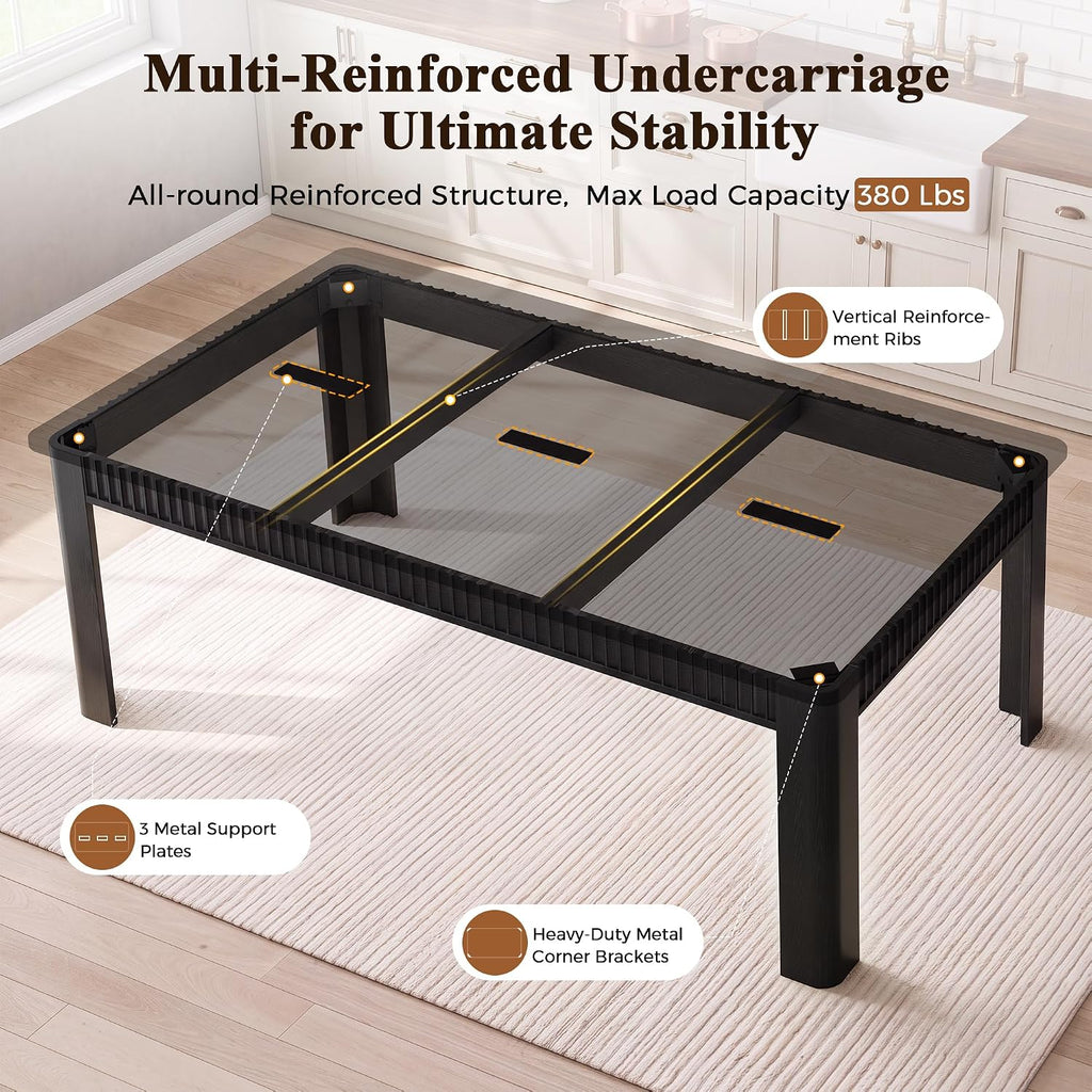 MapleGrace 70" Rectangle Dining Table for 6-8, Wooden Kitchen Table, Black