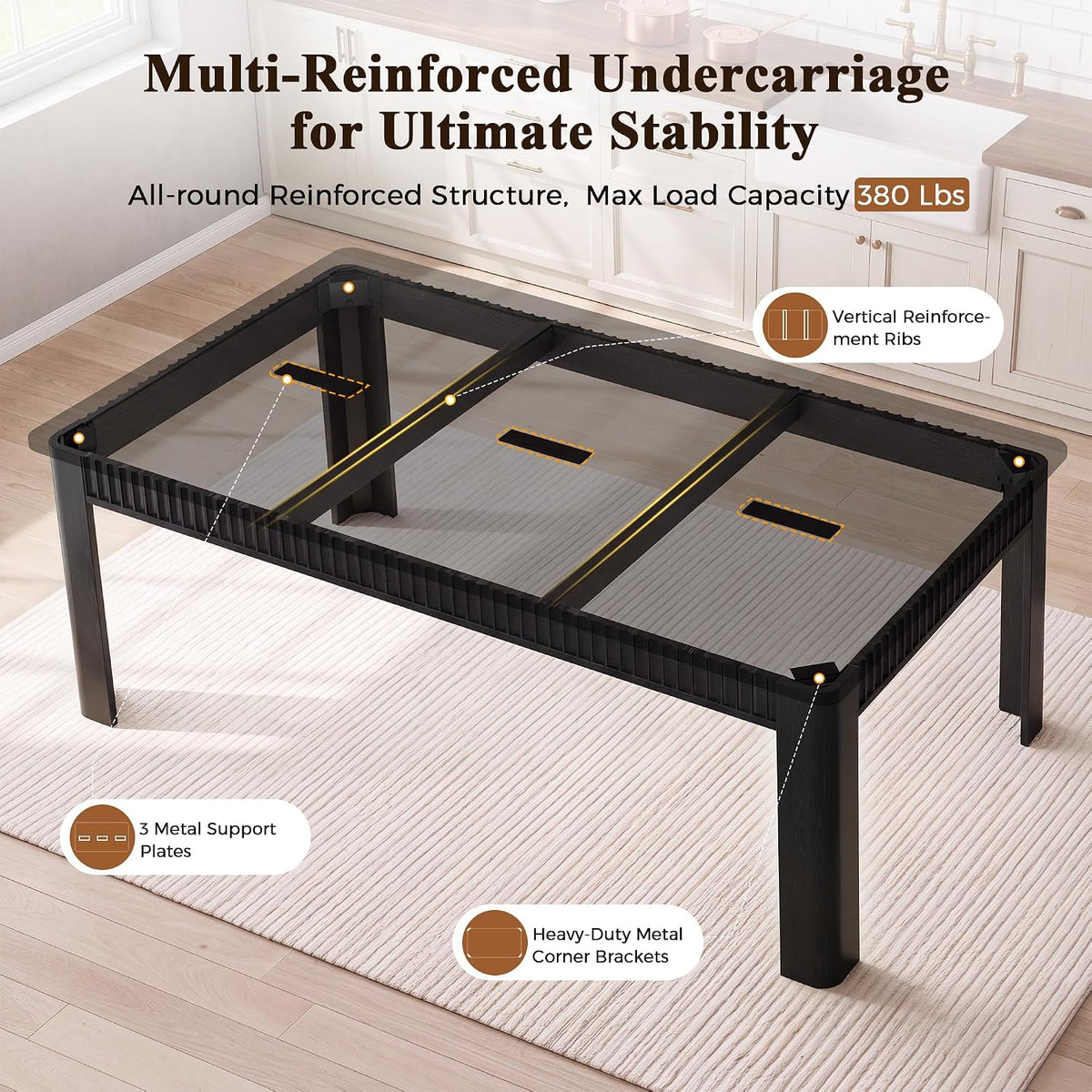 MapleGrace 70" Rectangle Dining Table for 6-8, Wooden Kitchen Table, Black