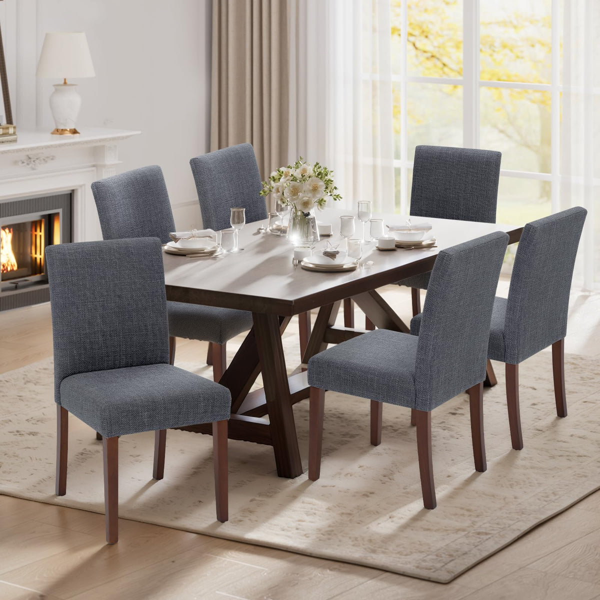 MALOL Upholstered Dining Chairs Set of 4, Fabric Dining Room Chairs, Modern Wooden Dining Chair, Kitchen Side Chairs, Farmhouse Dinner Chair with High Back for Kitchen, Beige