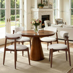 CHUN YI Dining Chairs Set of 4, Upholstered Wooden Dining Room Chairs, Mid Century Modern Fabric Kitchen Chair with Ergonomic Curved Backrest, Beige (Only Chairs)