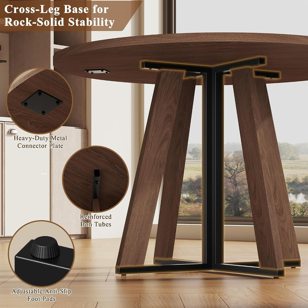 MECHYIN 42 inch Round Dining Table for 4, Farmhouse Kitchen Table, Round Dining Room Table with Metal Legs for Small Spaces & Apartment, Space-Saving Circle Wood Dinner Table, Walnut