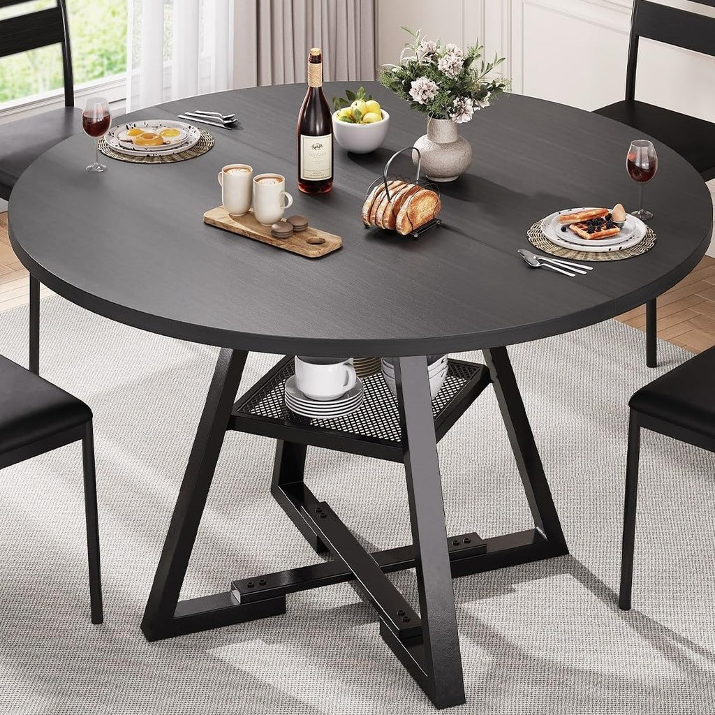Jocoevol Round Dining Table for 4,Kitchen Dining Room Circle Dinner Pedestal Table,Space Saving Wood Kitchen & Dining Room Furniture (Black, 46In)