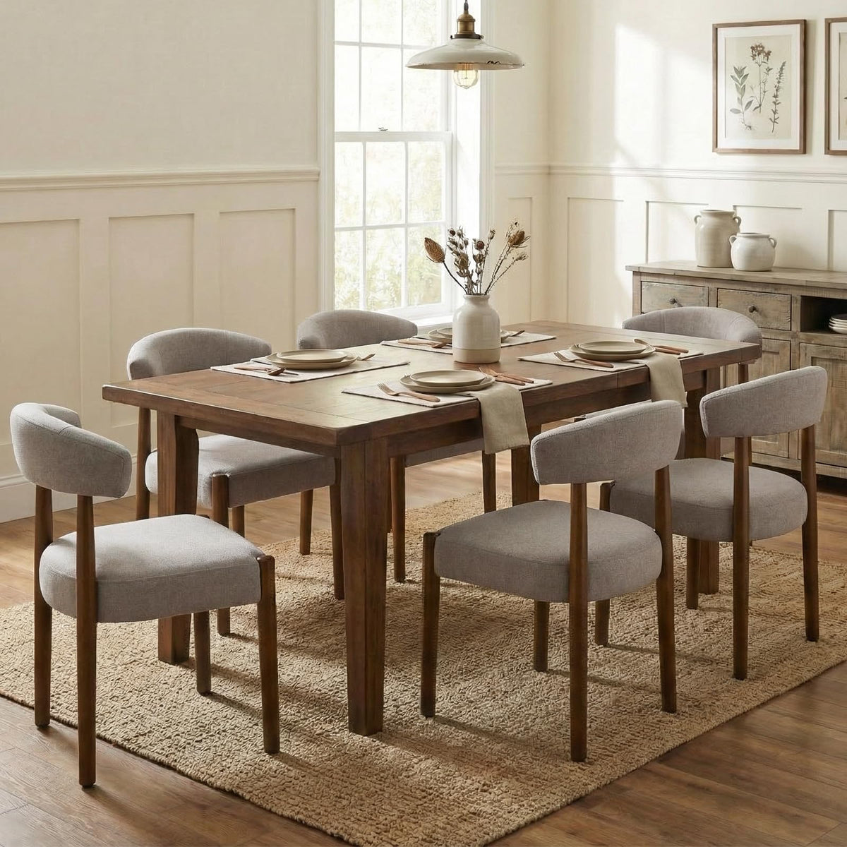 VKNOW Wooden Dining Chairs Set of 4 with Walnut Wood Legs and Curved Back