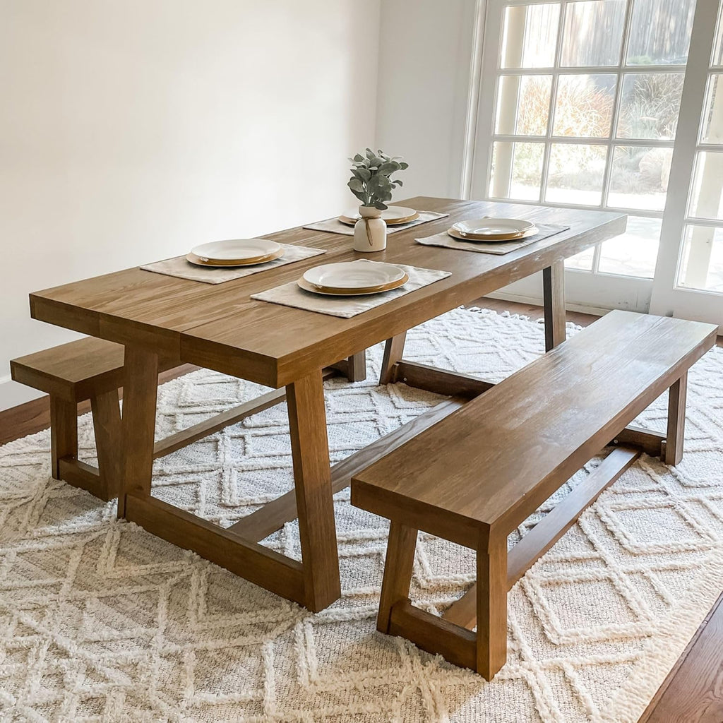 Plank+Beam Classic 72 Inch Dining Table, Rectangular, Pecan Wirebrush
