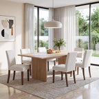 MALOL Upholstered Kitchen Chairs Set of 6, Modern Kitchen Chairs with High Back, Padded Fabric Dining Room Chair with Solid Wood Legs for Restaurant/Cafe/Home, Light Beige
