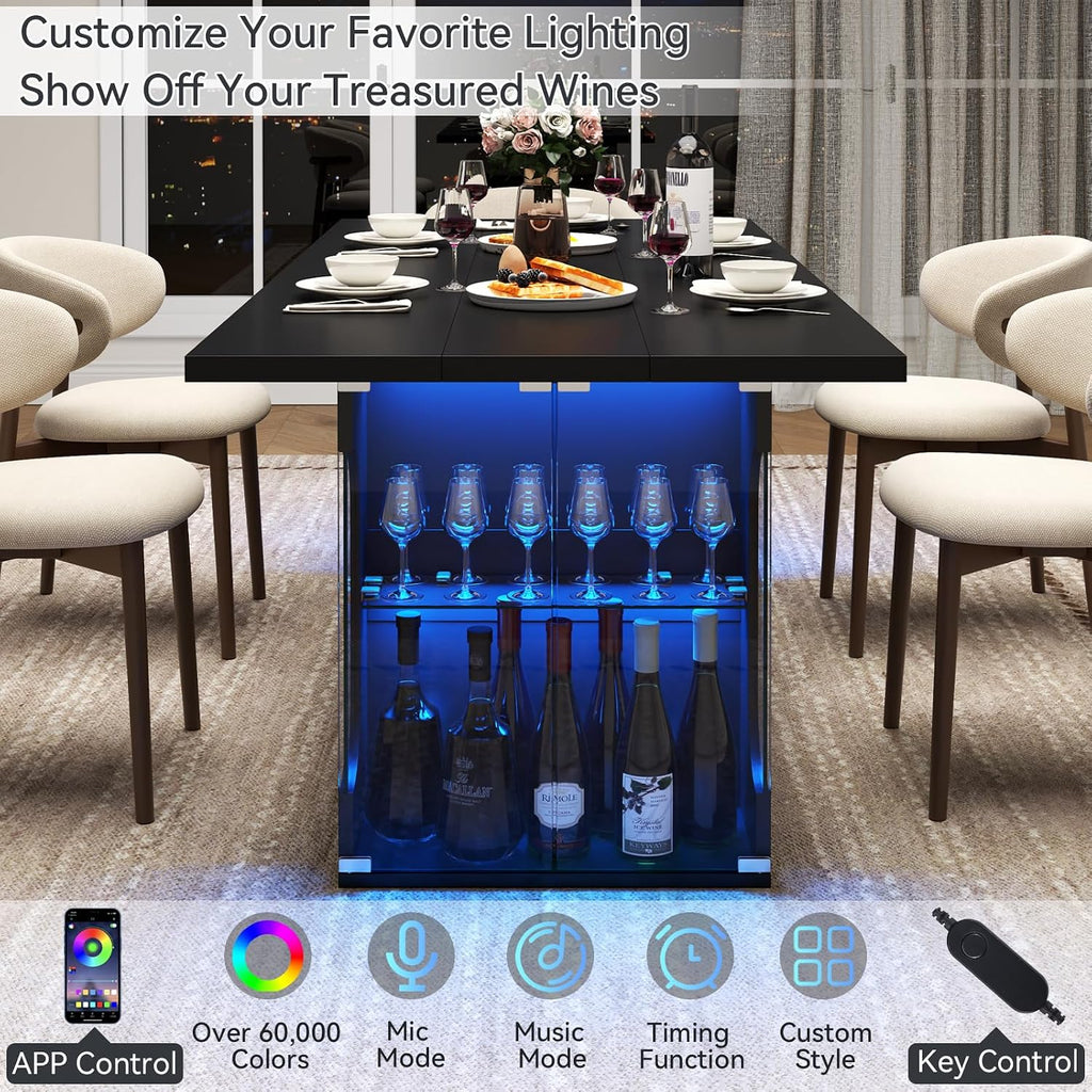 Loomie 70.8" Large Dining Table with Glass Storage Cabinet & LED Lights