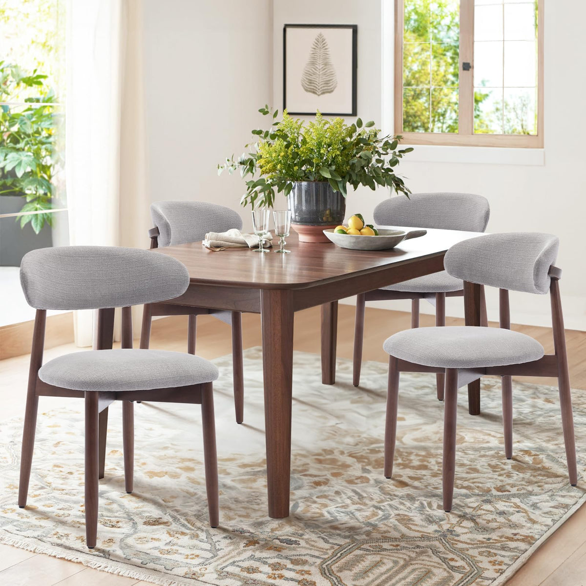 COLAMY Wooden Dining Chairs Set of 2, Modern Fabric Upholstered Kitchen Side Chairs, Farmhouse Dining Room Chair with Foot Pegs, Beige
