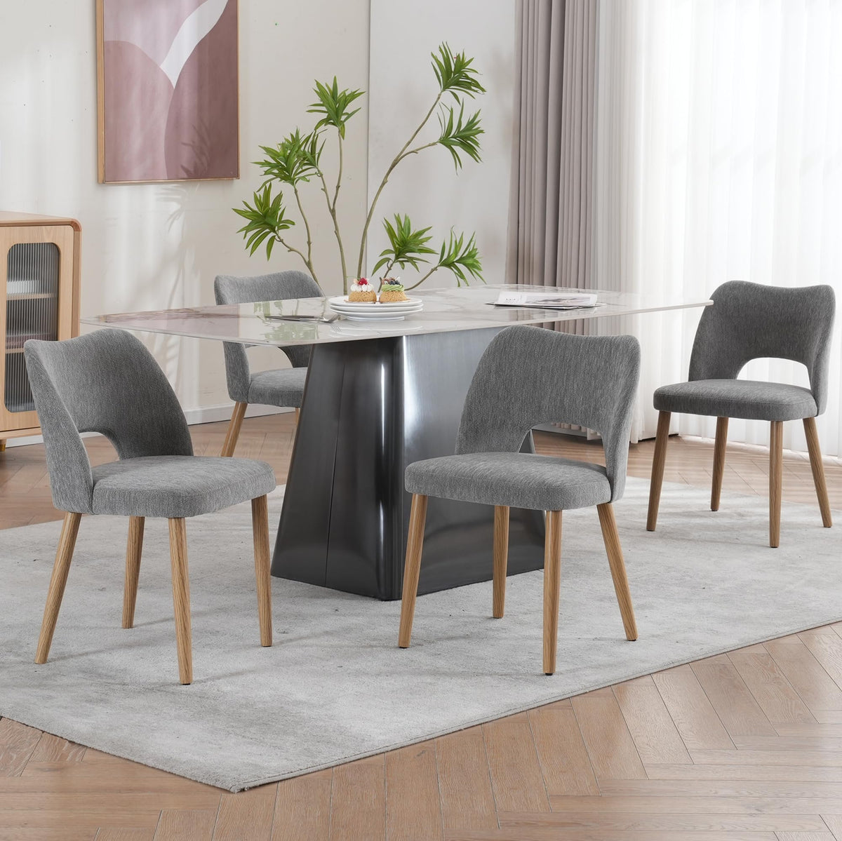 Modern Dining Chairs Set of 4, Upholstered Fabric Kitchen Chairs with Butterfly Hollow Back, Solid Wood Legs, Easy Assembly, Farmhouse Style for Kitchen & Dining Room, Green