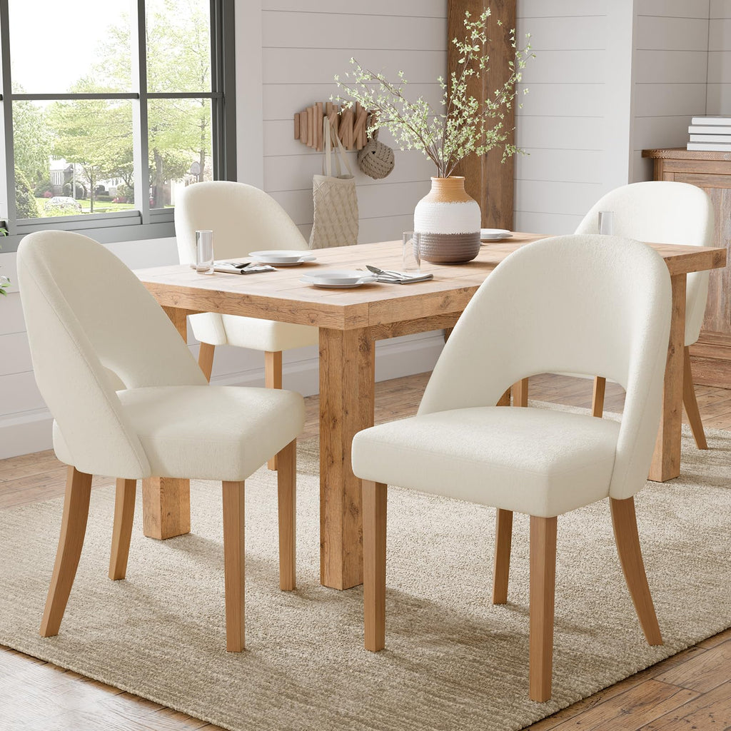 Wooden Dining Chairs Set of 4, Green Chenille Kitchen Dining Chairs