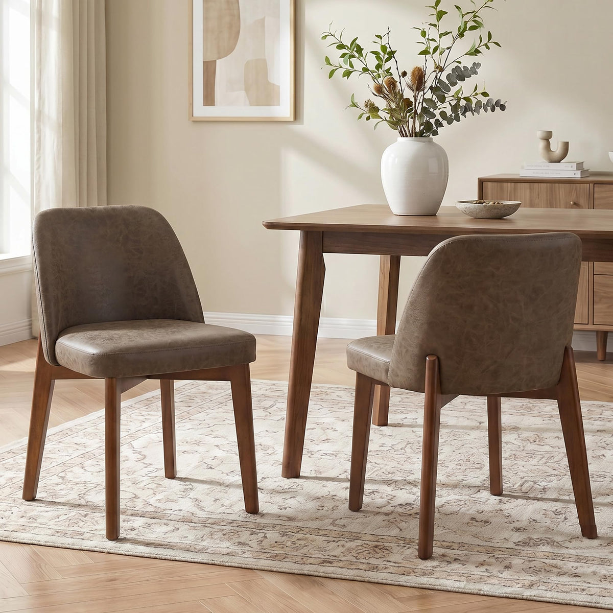 Usaint Modern Wooden Dining Chairs Set of 4 with Rubberwood Legs，Beige