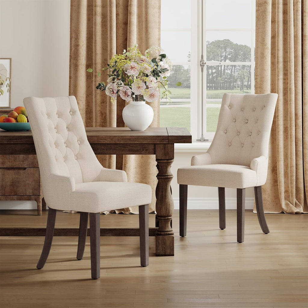 COLAMY Wingback Upholstered Dining Chairs Set of 4, Fabric Side Dining Room Chairs with Tufted Button, Living Room Chairs for Home Kitchen Resturant- Beige