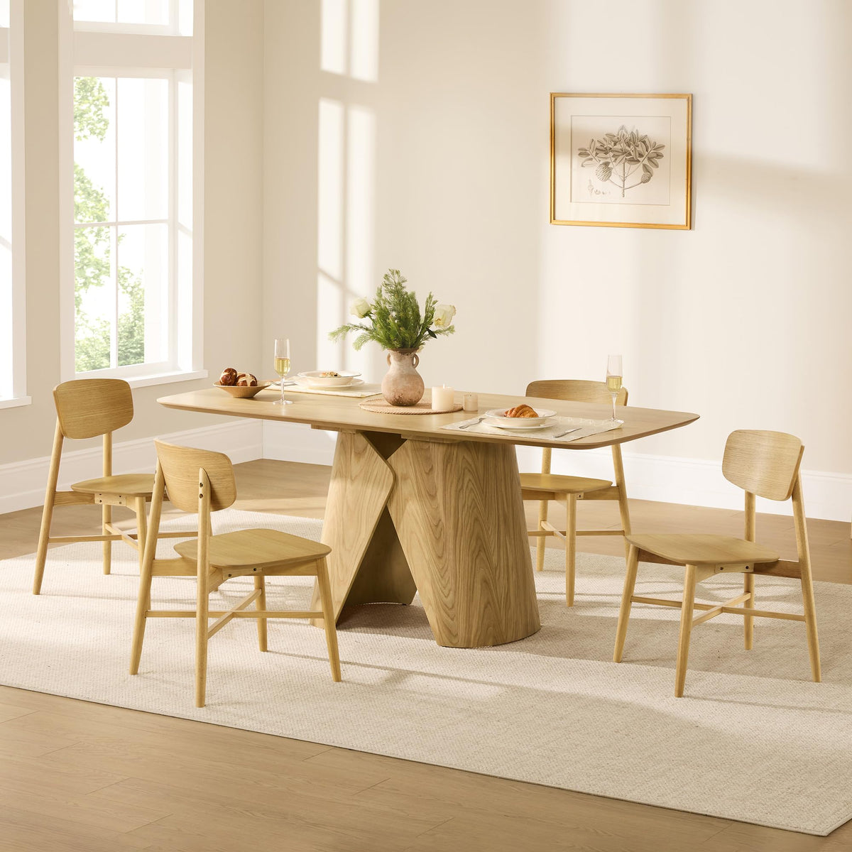 CHITA Soild Wood Dining Chairs Set of 4, Oak Wood Kitchen Chairs, Walnut