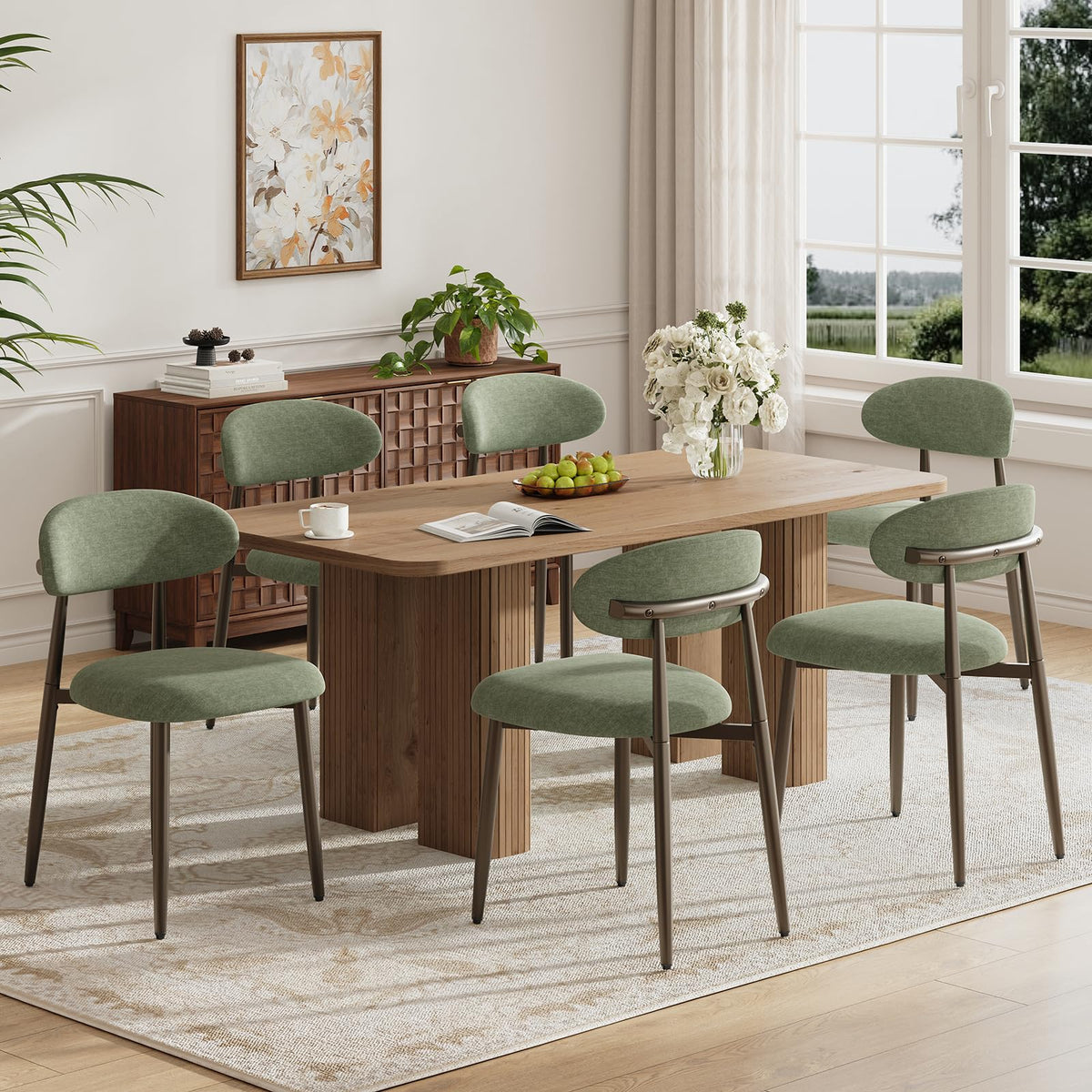 MALOL Dining Chairs Set of 4, Upholstered Kitchen & Dining Room Chairs with Curved Back and Bronze Metal Legs, Comfortable Modern Dining Side Chairs for Dining Room, Kitchen, Brown