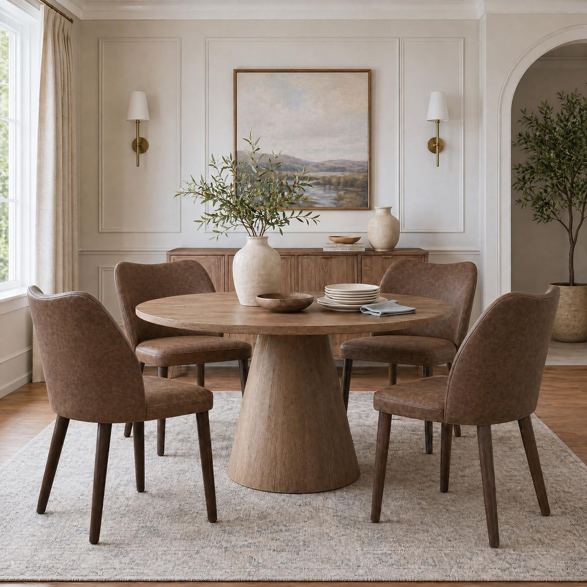 COLAMY Upholstered Dining Chairs Set of 4, Modern Kitchen & Dining Room Chairs with Curved Back, Fabric Padded Seat and Solid Wood Legs, Side Chairs for Restaurant, Cafe & Home, Beige