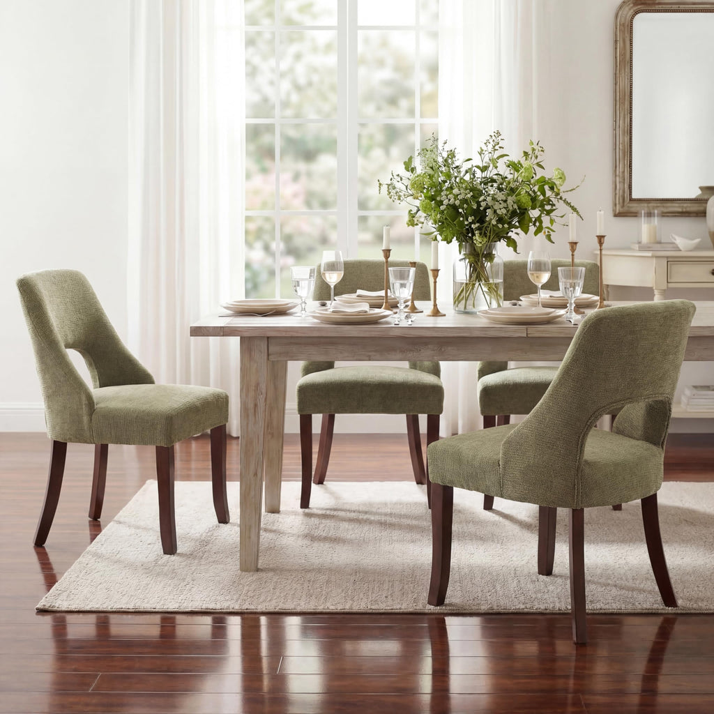 UVV Wooden Dining Chairs Set of 2, Mid Century Modern Chenille Upholstered Dining Room Chair Kitchen Chairs, Farmhouse Dinner Chair with Solid Wood Legs for Kitchen Dining Room, Green