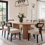 HNY Mid Century Modern Dining Chairs Set of 4, Upholstered Linen Kitchen & Dining Room Chairs with Ergonomic Curved Backrest, Solid Wood Legs, Farmhouse Accent Chair for Home, Apartment, Beige