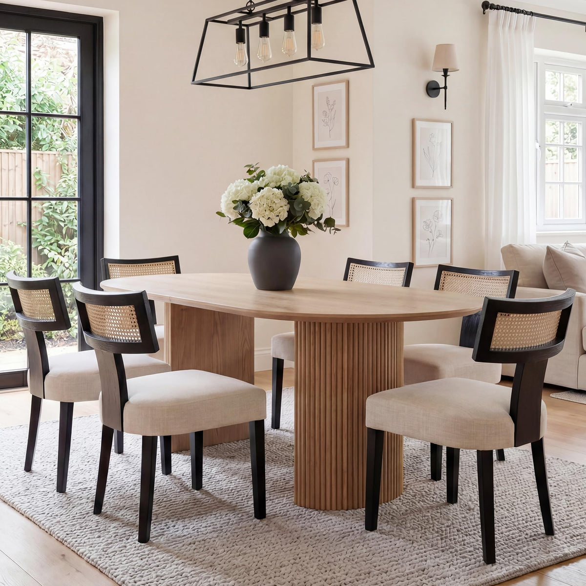 HNY Mid Century Modern Dining Chairs Set of 4, Upholstered Linen Kitchen & Dining Room Chairs with Ergonomic Curved Backrest, Solid Wood Legs, Farmhouse Accent Chair for Home, Apartment, Beige