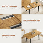 Modern 47.2"-63" Extendable Rectangular Dining Room Table, Walnut