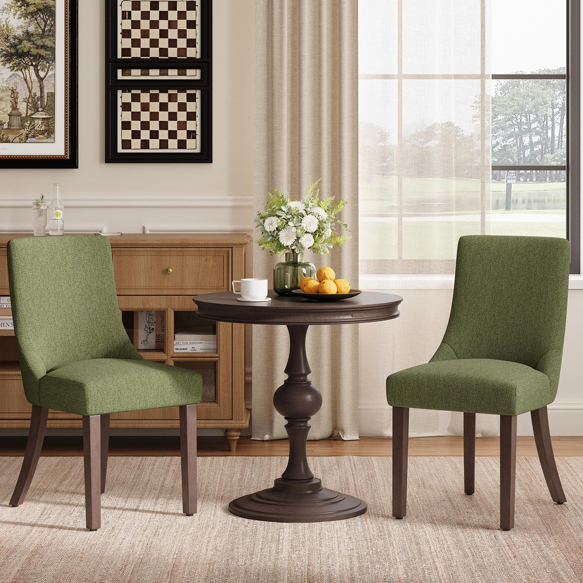 MALOL Wooden Dining Chairs Set of 6, Upholstered Kitchen & Dining Room Chairs with Solid Wood Legs Curved Backrest Farmhouse Accent Chair for Dining/Kitchen/Living Room, Camel