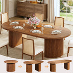 HUAHUU Extendable Round Dining Table for 4-8, 39in-77in Long Large Kitchen Table with Fluted Base, Space Saving Modern Farmhouse Oval Dinner Tables for Dining Room, Kitchen, Living Room, Natural