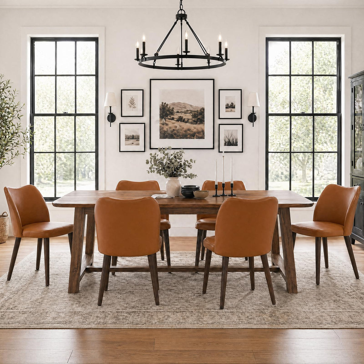 COLAMY Upholstered Dining Chairs Set of 6, Modern Kitchen & Dining Room Chairs with Curved Back, Fabric Padded Seat and Solid Wood Legs, Side Chairs for Restaurant, Cafe & Home, Beige